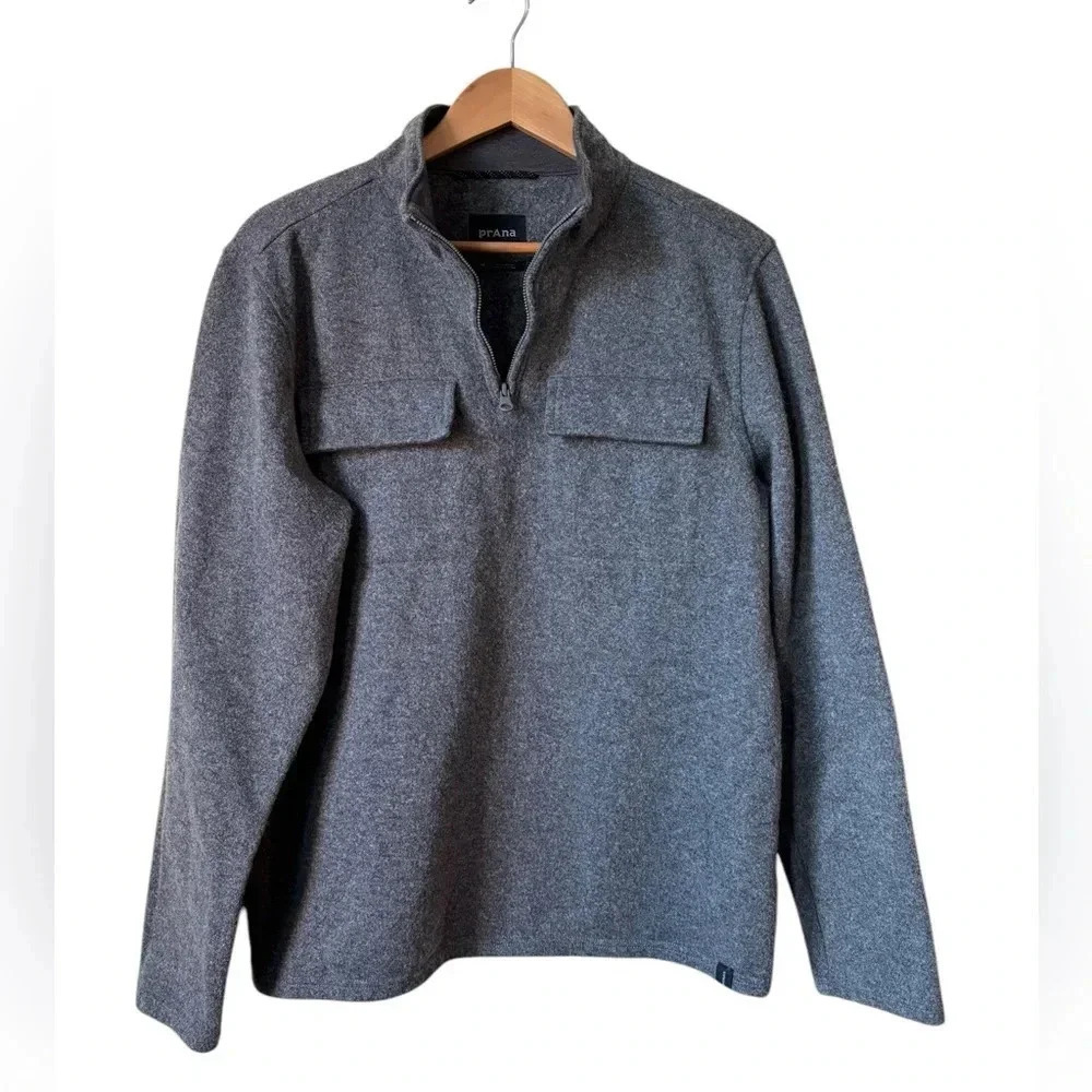 prAna Brookland 1/4 Zip Sweater Gravel Gray Men’s Size M - Picture 2 of 10